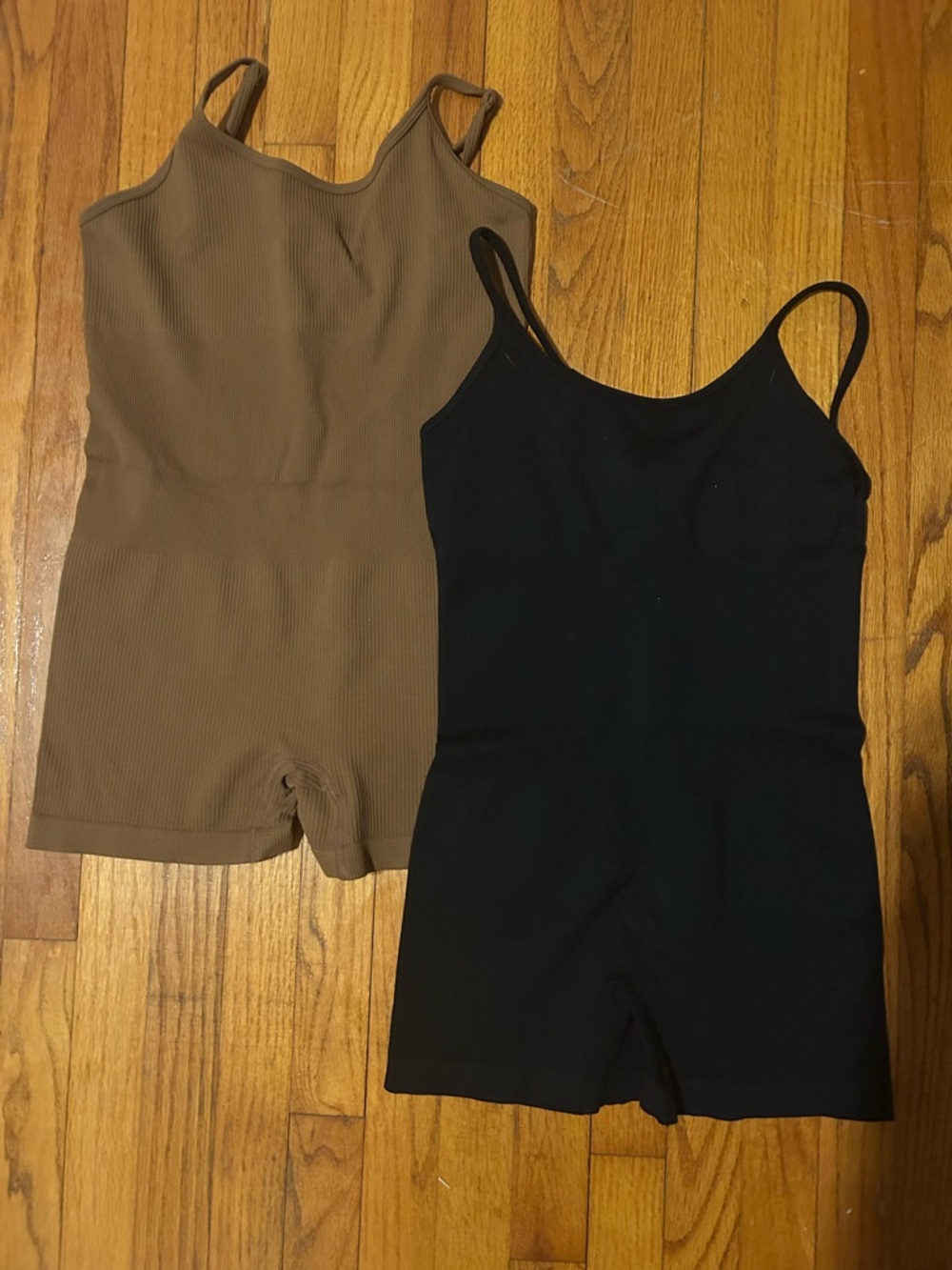 Set of Two Ribbed Athletic Sleeveless Rompers - Black and Brown
